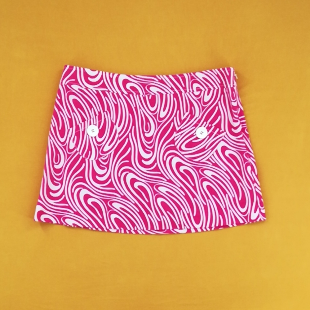 Tibi retro 60s pink / white swirl print mini skirt